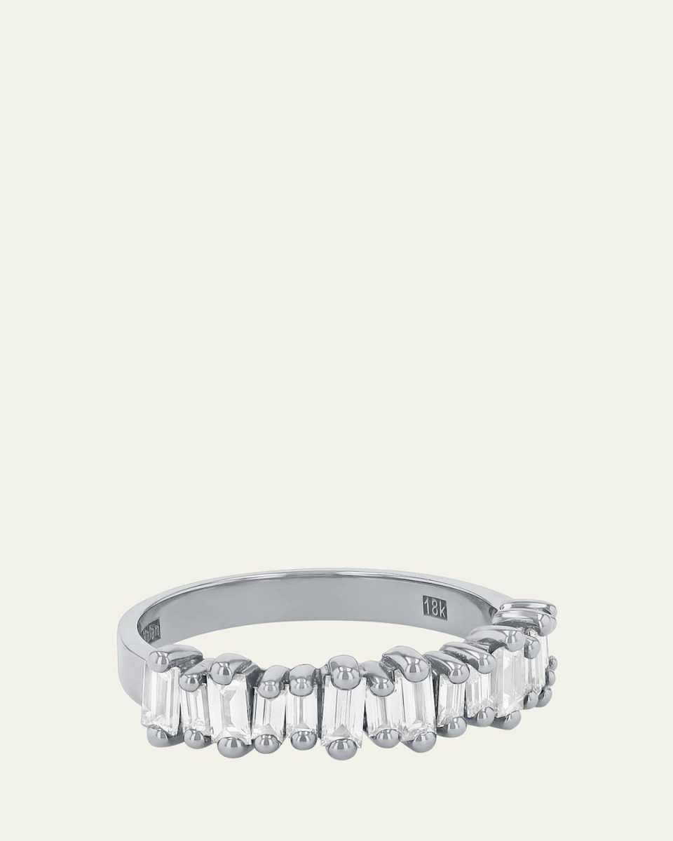 18K White Gold Fireworks New Classic Half Eternity Band with White Diamond Baguettes